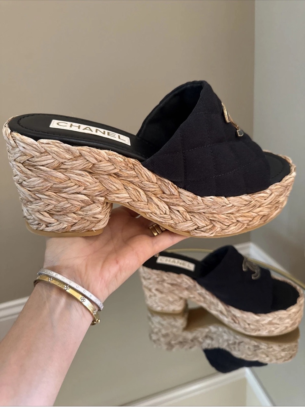 Chanel 25C Platform Raffia CC interlocking logo slides sandal size 37 - Picture 7 of 15
